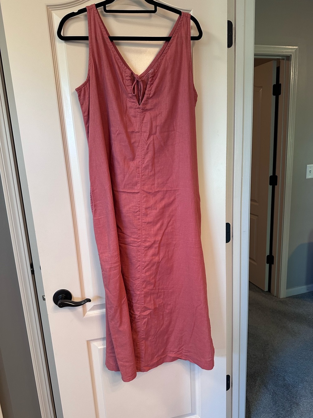 Lou & Grey Sleeveless V-Neck Tie Linen Dress Large Petite